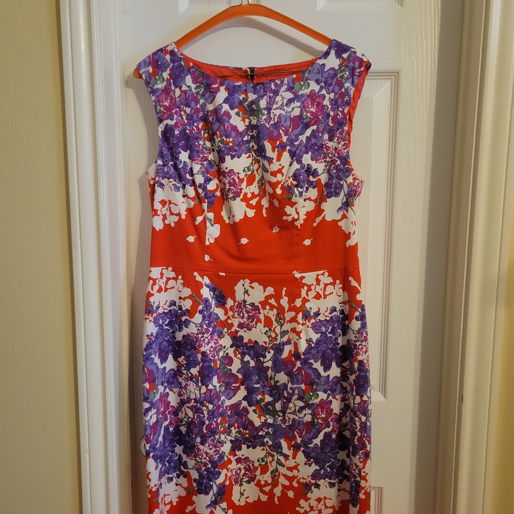 Adrianna Papell Red and Blue Sheath Midi Dress